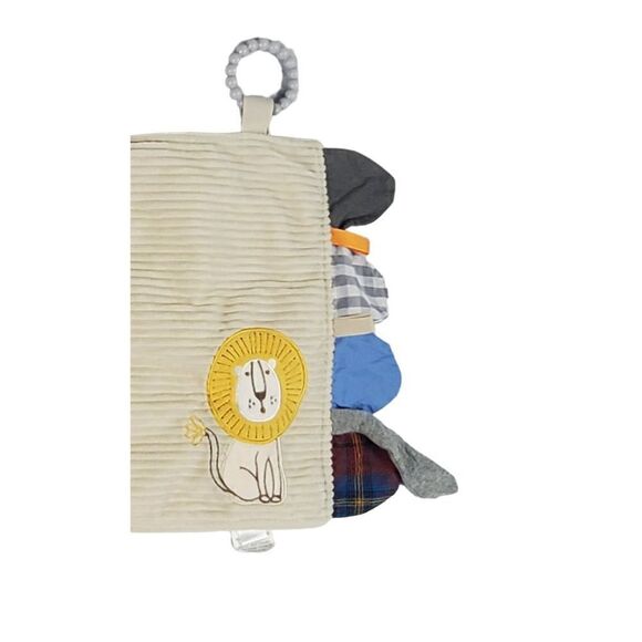 Modern Baby Lion Lovey Plush Tan Corduroy Ridged Teether Ring Security Blanket - Picture 3 of 9